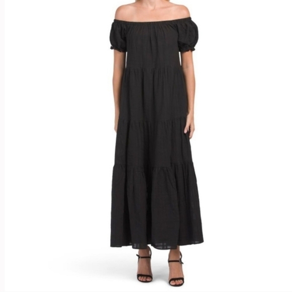New Young Fabulous & Broke On/Off Shoulder Tiered Black Maxi Dress NWT Small - Picture 3 of 14